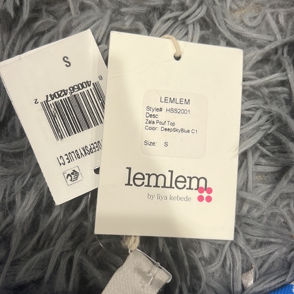 NEW • Lemlem • Zala Pouf Sleeve Swim Bikini Top Coastal Blue / White Small - Picture 3 of 4